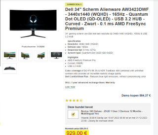 Alienware AW3423DWF - Gaming Monitor voor €929 bij Proshop