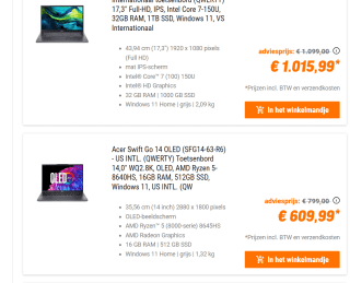 Tot 25% korting op Acer laptop bij Nbb