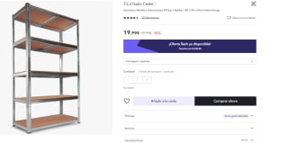 Estanteria Metalica Galvanizada 875kg 5 Baldas 180 x 90 x 40cm por 14.99€