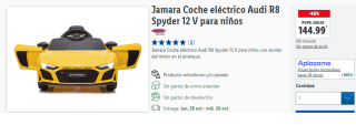 Coche eléctrico Audi R8 Jamara Spyder 12 V para niños por 108.76€