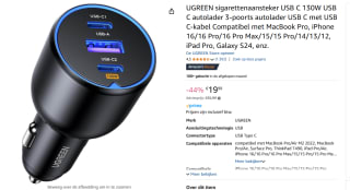 UGREEN Auto-snellader met 3 poorten voor €19,99 bij Amazon