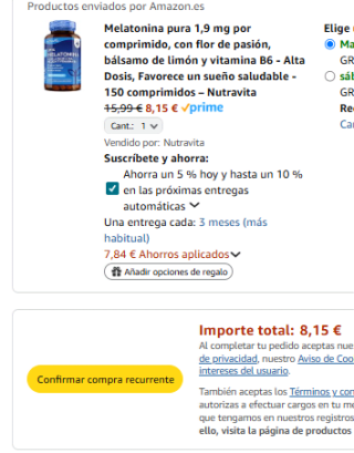 Melatonina pura, con flor de pasión, bálsamo de limón y vitamina B6, 150 cápsulas por 8,15€