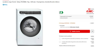 Lavadora carga frontal Balay 3TS390BD 9 kg por 397€