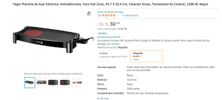 Plancha de Asar Eléctrica, Antiadhernete marca Fagor por 36€