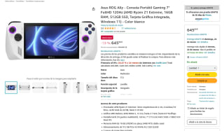 Asus ROG Ally - Consola Portátil Gaming 7" FullHD 120Hz AMD Ryzen Z1 Extreme 16GB 512GB por 645€
