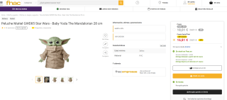 Peluche modelo Baby Yoda The Mandalorian de 28 cm por 16,81€