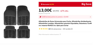Alfombrillas de Goma Universales para Coche, Apto para Cortar Por 13€