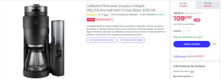 Cafetière filtre avec broyeur intégré Melita AromaFresh II Glass Basic 1030-06 à 109,99€