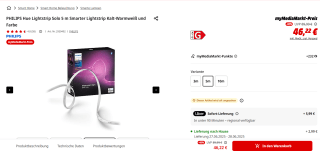 PHILIPS HUE Solo Lightstrip 5 meter - Wit en Gekleurd Licht voor €46,22 bij de Mediamarkt in Duitsland