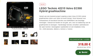 LEGO® Technic Volvo EC500 Hybrid Graafmachine - 42215 voor €319 bij Proshop