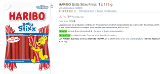 6 Paquetes de 175 grs de HARIBO Balla Stixx Fresa por 7.1€