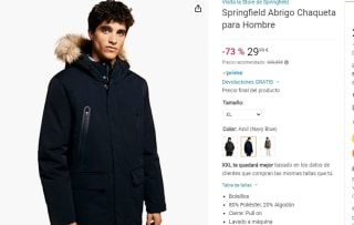 Springfield Abrigo Chaqueta para Hombre por 29,99€