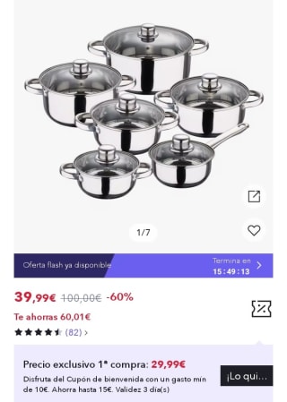 San Ignacio Bateria de Cocina 12 Piezas Acero Inoxidable en Color Cromado colección Cassel por 29,99€.