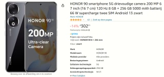 Honor 90 8GB/256GB Zwart voor €302,31 bij Amazon