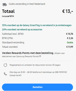 Samsung Galaxy SmartTag - Bluetooth Tracker - 1 stuk - Zwart voor €13,16 bij Samasung