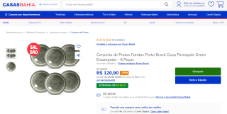 Jogo de Pratos Fundos Porto Brasil, modelo Coup Pineapple de 6 peças - R$ 120,90
