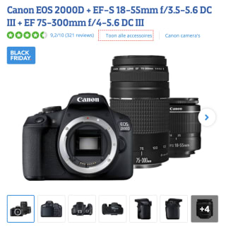 Canon EOS 2000D + EF-S 18-55mm f/3.5-5.6 DC III + EF 75-300mm f/4-5.6 DC III voor 569 euro