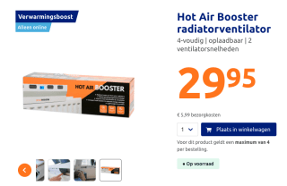 Hot Air Booster radiatorventilator voor 29,95 euro