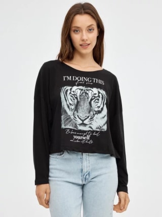 Camiseta de Manga Larga para Mujer Crop Tigre por 4.99€