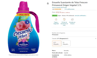 Ensueño Suavizante Frescura Primaveral 3.7L por $72 en Amazon