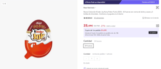 Pack 24 unidades Kinder Joy Harry Potter Funko 2024 por 25,49€ (cuenta nueva 15,29€)