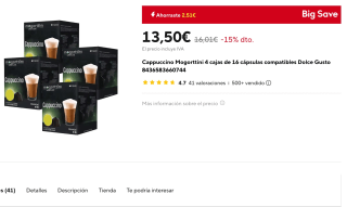 Cappuccino Mogorttini 4 cajas de 16 cápsulas compatibles Dolce Gusto Por 13,50€