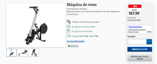 Máquina de remo con sistema resistencia de aire regulable en 10 posiciones por 132€