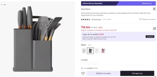 Set De Utensilios De Silicona Y Madera 19 Piezas Nyana Home Con Cuchillos Y Tabla De Cortar Gris por 16,90€ (cuenta nueva por 10,14€)