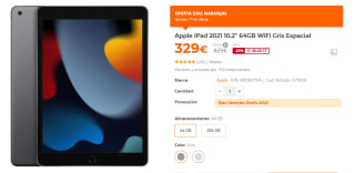Apple iPad 2021 10.2" de 64GB WiFi por 320€