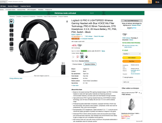 Logitech G PRO X LIGHTSPEED Wireless Gaming Headset with Blue VOICE Mic Filter Technology por solo 68€