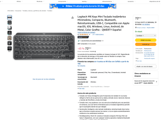 Logitech MX Keys Mini Teclado Inalámbrico Minimalista, Compacto, Bluetooth, Retroiluminado USB-C Color Grafite QWERTY Español por solo 73,90€