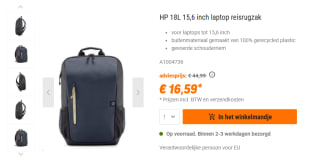 HP 18L 15,6 inch laptop reisrugzak voor €16,59 bij NBB
