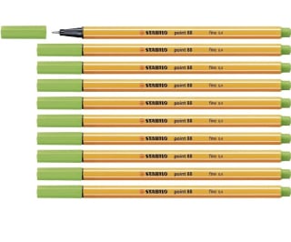 10 Rotuladores stabilo punta de fibra point 88 verde manzana 0,4 mm por 4,72€.