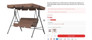 Balancín de Jardín Exterior Columpio de 3 Plazas con Toldo Ajustable por 71,90€