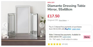 Procure a Diamante dressing table mirror from Dunelm for £17.50