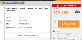 Tarjeta gráfica ASRock Radeon RX 6700 XT Challenger D OC 12GB GDDR6 por 379.95€