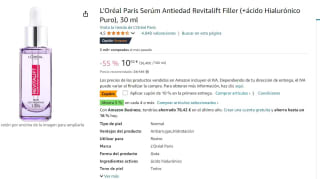L'Oréal Paris Serúm Antiedad Revitalift Filler (+ácido Hialurónico Puro), 30 ml 9,82€