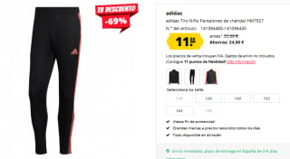 Sudadera niños Adidas Tiro Essentials por 11€ y pantalones a juego por 11€