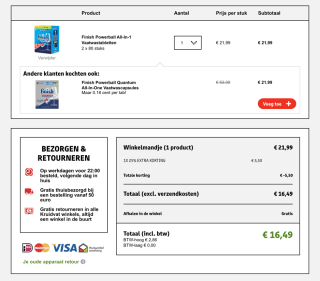 Finish Powerball All-In-1 Vaatwastabletten 160 stuks voor 16,49 euro