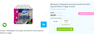 72 Ooops! rollen Ooops! Toiletpapier Everyday Sensitive EK 2024 Special Edition 3-laags voor €20 bij Plein