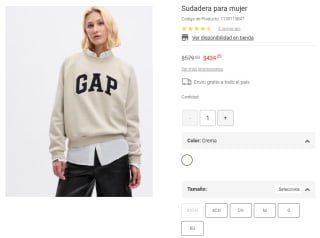 Sudadera GAP para Mujer por $434 en Liverpool
