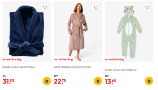 30% korting op alle badjassen, onesies, huissokken en sloffen bij HEMA