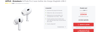 Ecouteurs AirPods Pro 2 avec boîtier de charge MagSafe USB-C à 233€