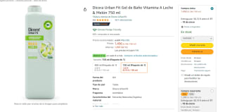 Gel de Baño Dicora Urban Fit Vitamina A Leche & Melón 750ml por 1.32€