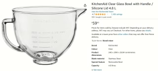 KitchenAid mengkom 4,8 liter glas met silicone deksel voor €59,90 bij Amazon