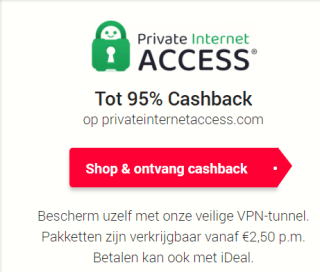 95% cashback op Private Internet Access via CashbackXL