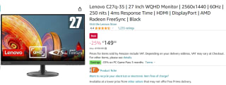 Lenovo C27q-35 Monitor, 68,58 cm 27 inch voor €151,50 bij Amazon