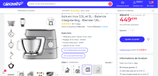 Robot pâtissier Titanium Chef Baker Kenwood Kvc85.124.Si - 2 bols en inox 3,5L et 5L, Balance intégrée 6kg, Blender 1,8L à 449,99€