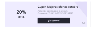Nuevo cupón 20% compras a partir de 15€