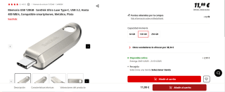 Memoria USB 128 GB - SanDisk Ultra Luxe, USB 3.1, 150 MB/s, Protección por Contraseña, SecureAccess®, Plata por 9,99€
